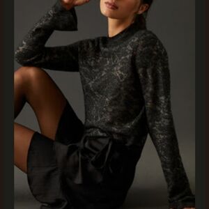 Anthropologie Hanna Lace Mock Neck Sweater